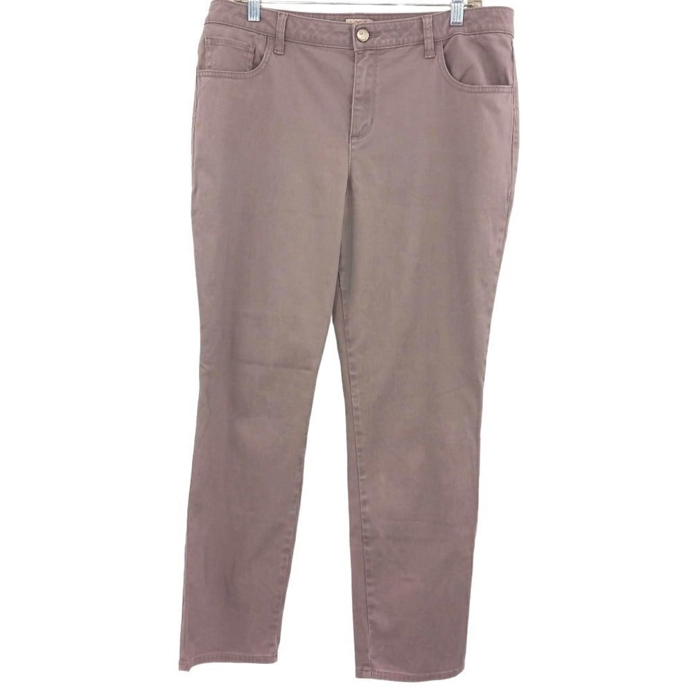 LOGO Lori Goldstein 5 Pocket Stretch Sateen Skinny Pants Purple High Rise 14